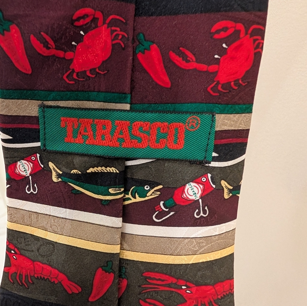 Tabasco Theme Stylish Black and Red Men's Tie 100% Silk Hot Sauce Spicy Fishing